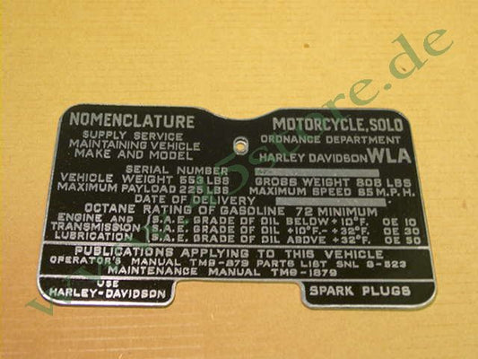3531-44M // Inspektionsplatte, WLA, "NOMENCLATURE", Stahl
